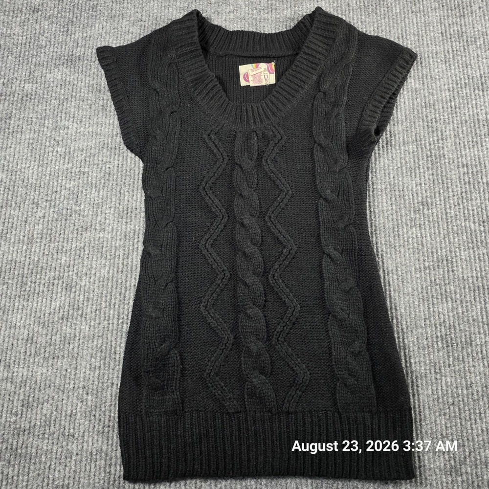 OP Ocean Pacific Womens Black Cable Knit V-Neck Sweater Vest Size M 7/9 Y2K